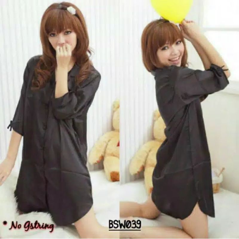 AC. BSW039 Lingerie seksi kemeja silk satin hitam elegant mempesona