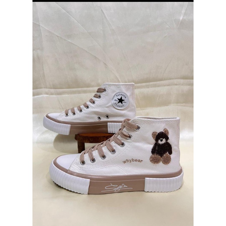 ARMY - 10.10 Sepatu Sneakers Coffe Bears Nude High/Sepatu Sneaker Wanita Kekinian Irish Bella Motif Bear High Quality/Sneakers Kanvas Wanita Semi Boots Korean Style Best Quality Bear