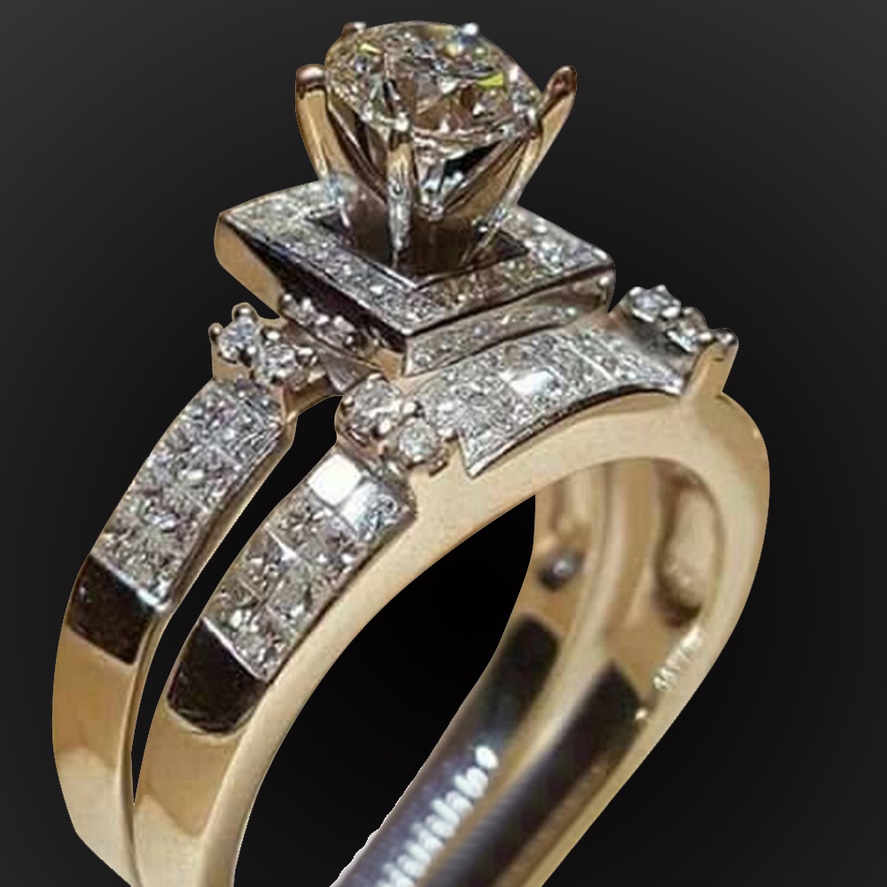 Hu Hu Hu Hu Hu Alat Bantu Pasang Kacamata♡ 2pcs / Set Cincin Kawin / Tunangan Hias Berlian Imitasi Berkilau Untuk Wanita