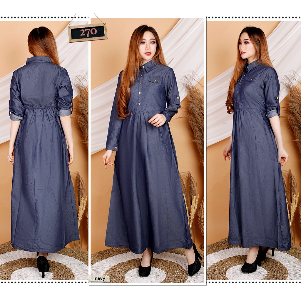 Kathryn collection #270, GAMIS KEMEJA DENIM PREMIUM  TANGAN PANJANG