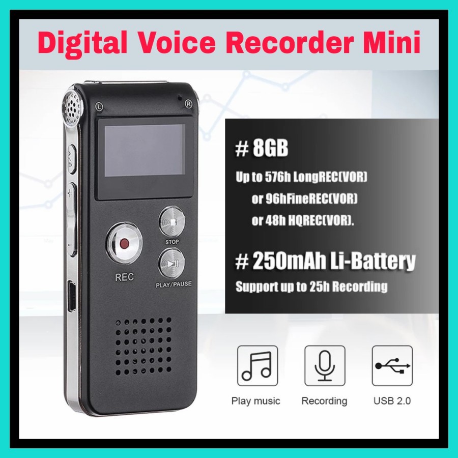 NA - Alat Perekam Suara Digital Voice Recorder Mini Mp3 Player 8Gb DR01
