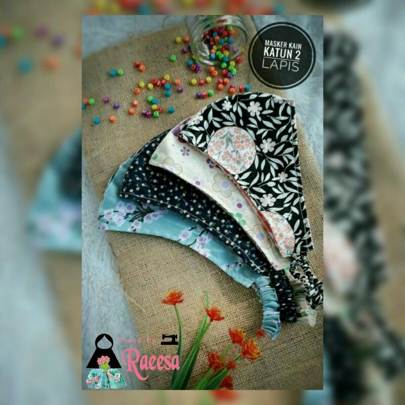 Masker hijab kain/Masker kain katun 2 lapis/masker karet headloop/masker hijab/ masker kain premium