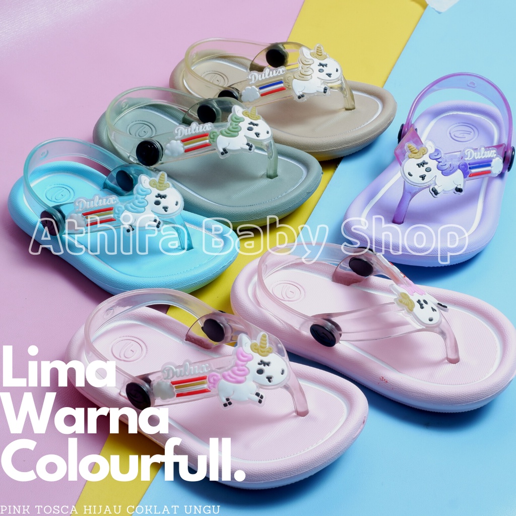 Sandal Jepit Anak Perempuan Bayi Balita Tali Belakang Usia 6 Bulan 1 2 3 Tahun Karakter Unicorn Sendal Spon Gunung Karet Balita Prewalker Bayi Cewek -311E-