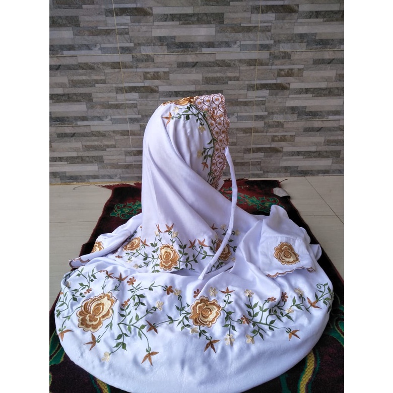 Mukenah Lajuran terusan Santri Putri Dewasa Mukena Terusan Dewasa Bahan Adem Polino Bordir Ala Santr