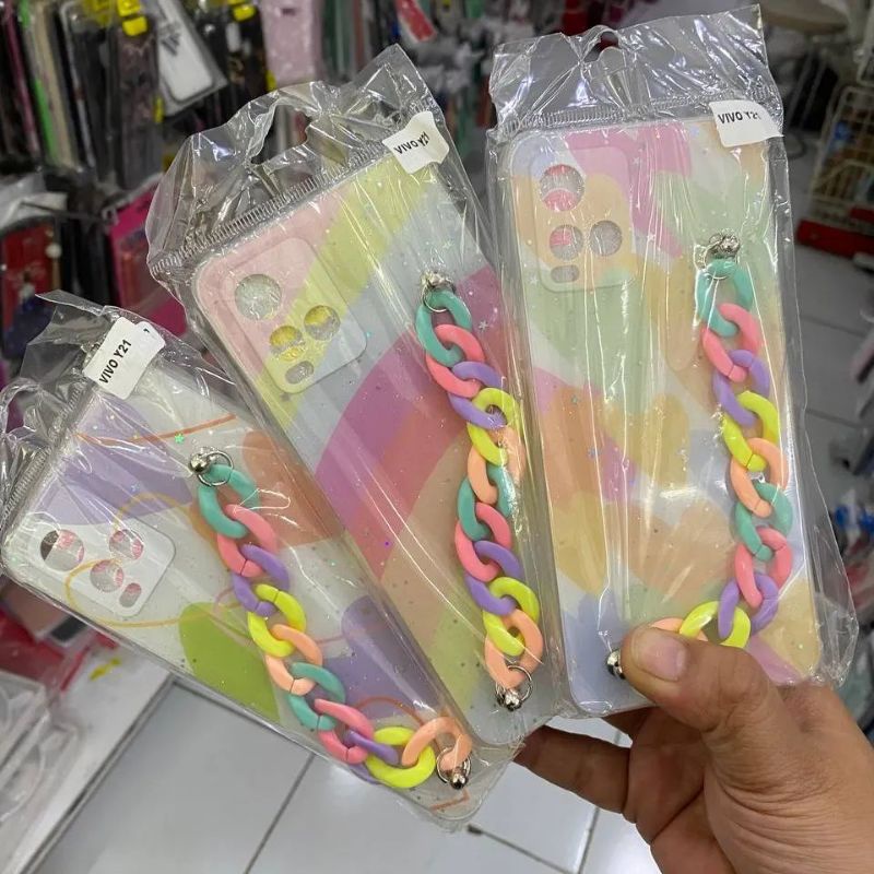 VIVO Y21s Y33s Y21 Casing Case Softcase Tali Rantai Hand Motif Pelangi