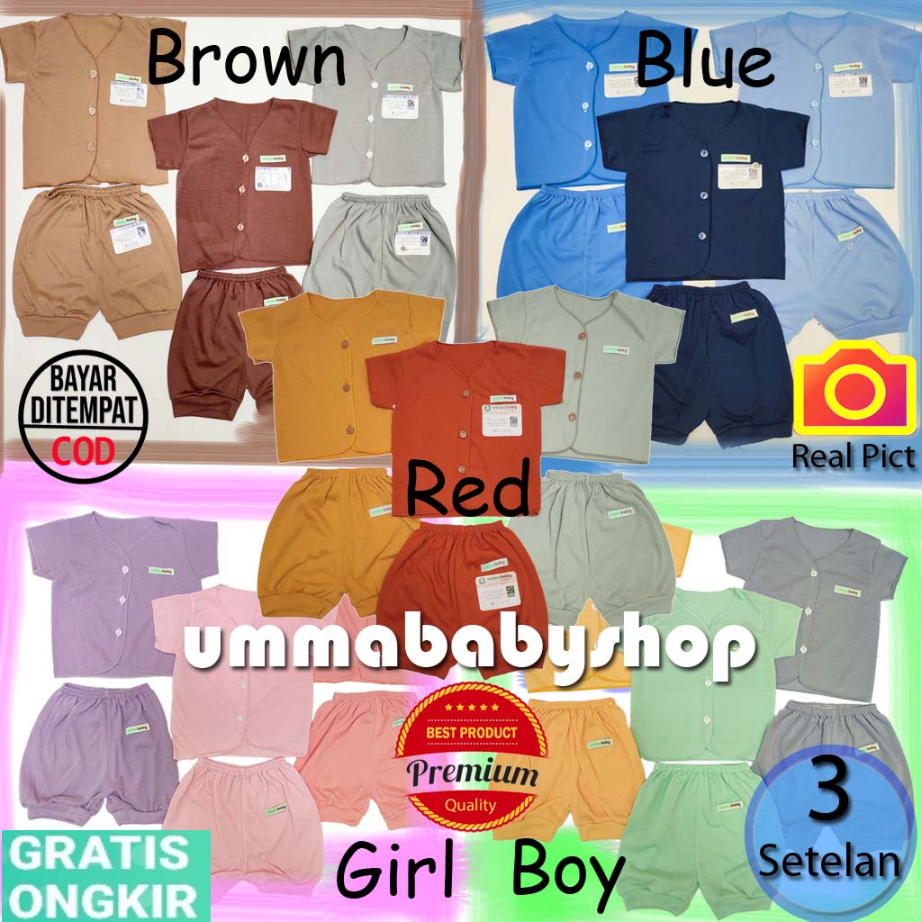 6 pcs / 3 Set Setelan Baju Bayi Baru Lahir Lengan Pendek Katun Halus Lembut SNI Baju Celana Paket Newborn Baby Perlengkapan Bayi Baru  Lahir Gift Kado Bayi Laki Perempuan