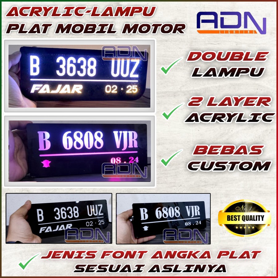 CUSTOM Lampu Akrilik Nomor MOTOR MOBIL 2 Warna CUSTOM KECE SESUKA HATI