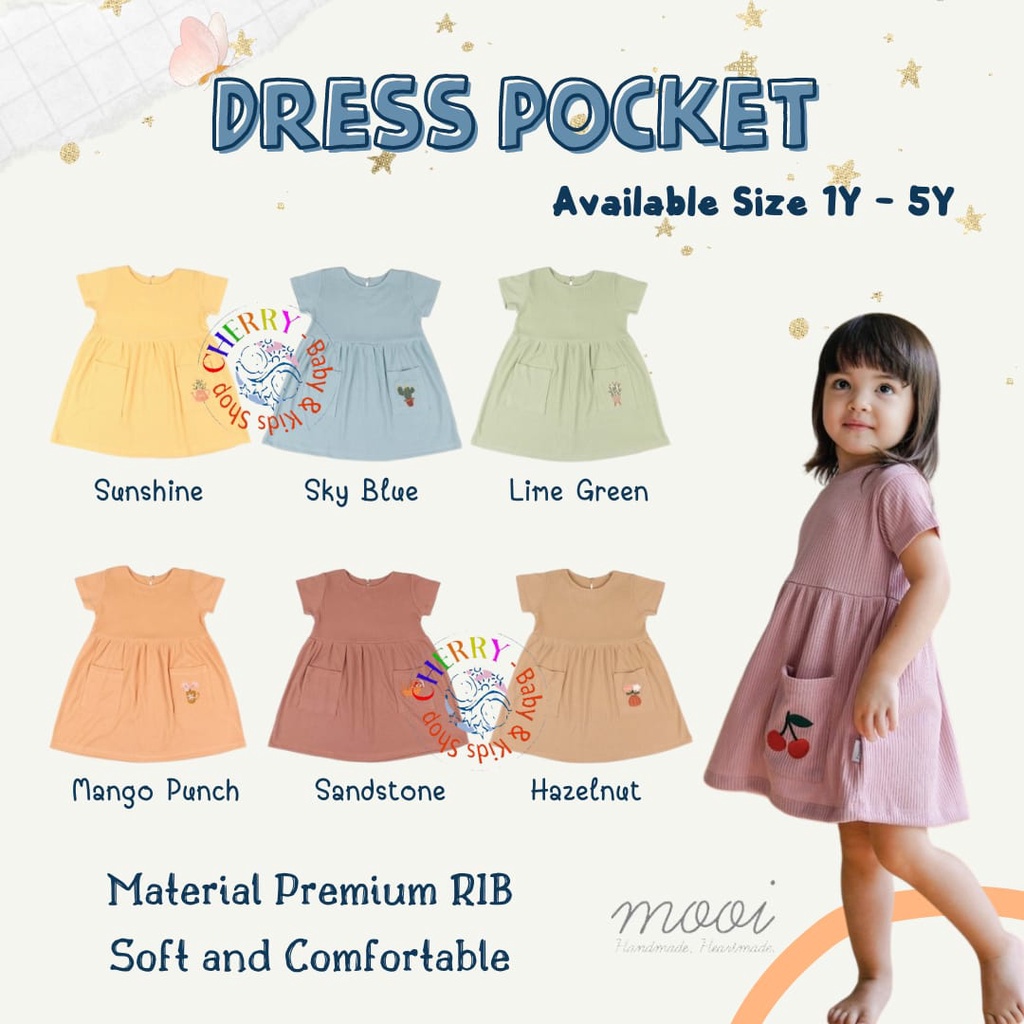 Mooi Dress Anak Perempuan New Color Rib Pocket Dress 1-6 Tahun CBKS SO