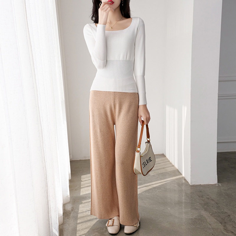 【Elegant】Fashion Plain Casual Square Neck Long Sleeve T-Shirts 7370