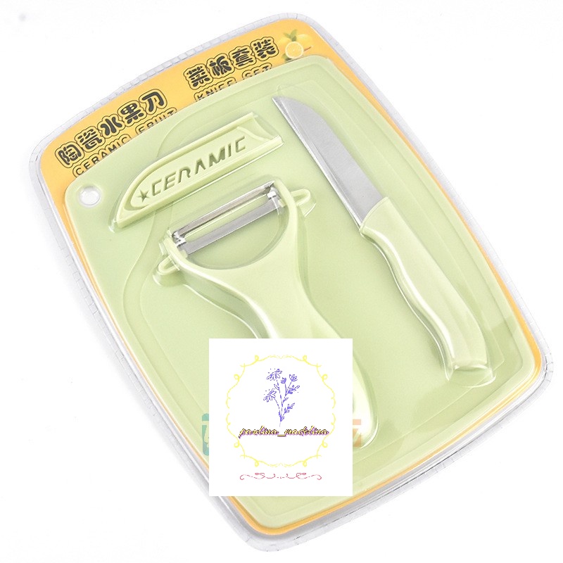 TERMURAH SURABAYA Pisau Set 3 in 1 Talenan Set Knife Set Peeler Buah TELENAN WARNA ACAK