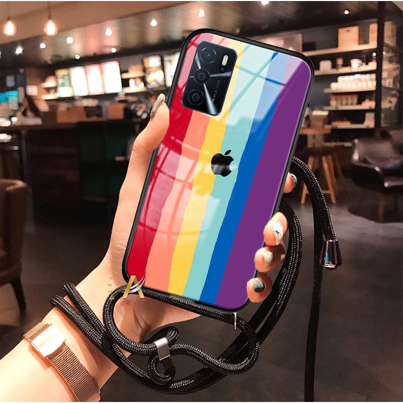 GK23 - Softcase Glass Rainbow + Tali Oppo A16 A55 A54 A73 A74 4G 5G RENO 6 4G 5G A5S A12 A11K RENO 4