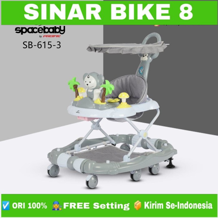 Baby Walker Alat Bantu Jalan Bayi SPACEBABY SB 615-3 Musik Mainan Dorongan Dan Terpal