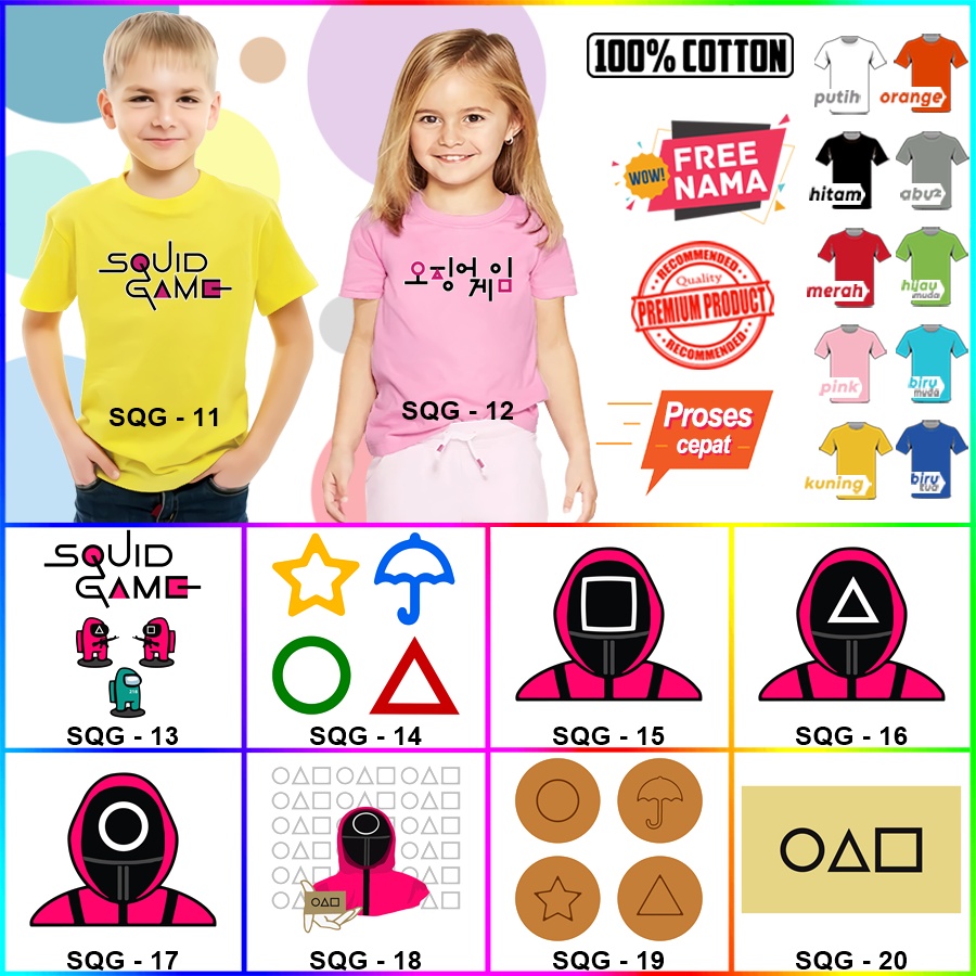 Baju Kaos ANAK DAN DEWASA SQUID GAME COUPLE (FREE NAMA)