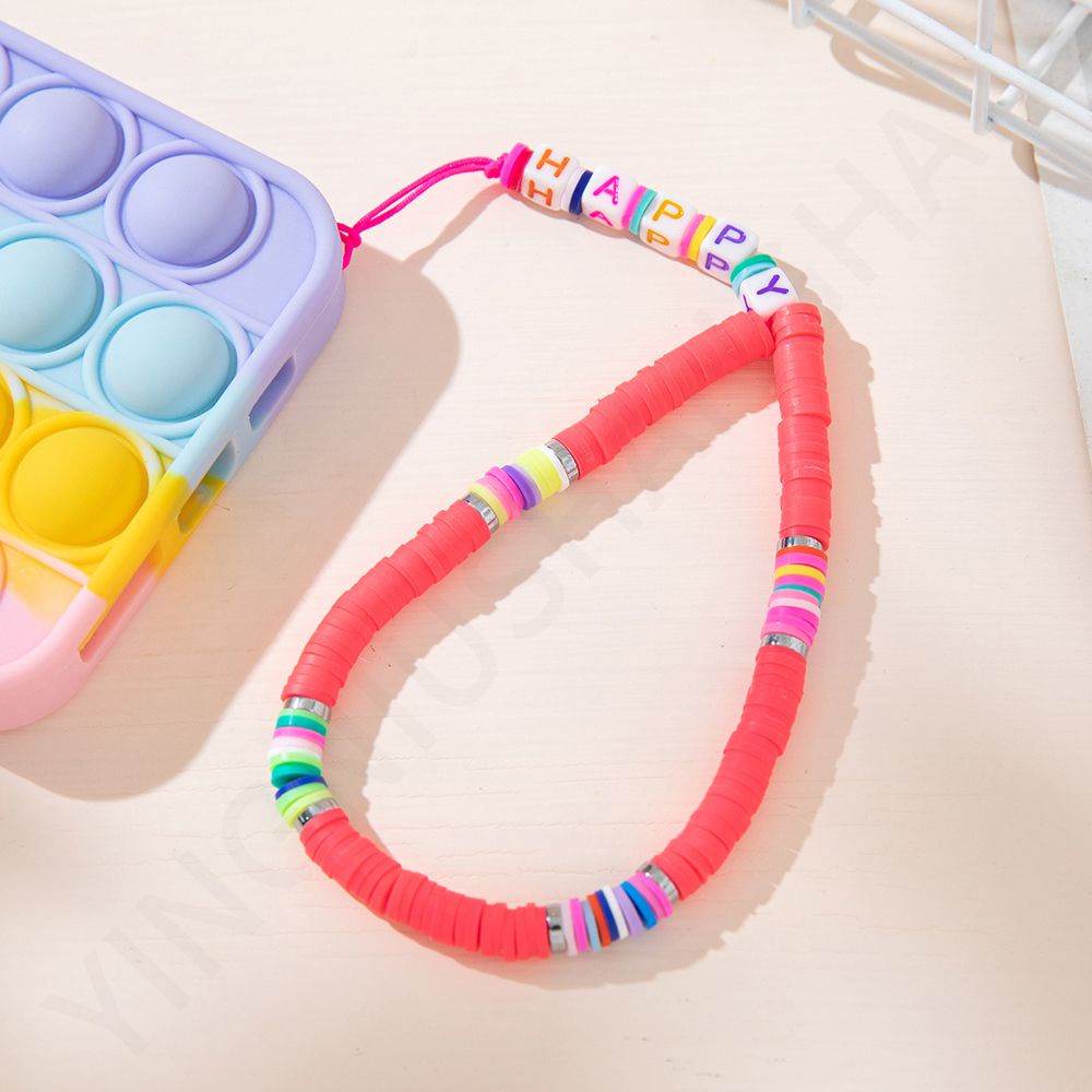 QUINTON Handmade Cell Phone Lanyard Ins Mobile Phone Chain Clay Beaded Colorful Mobile Phone Pendant Telephone Jewelry Phone Charm Phone Ornaments Anti-Lost Lanyard Mobile Phone Straps