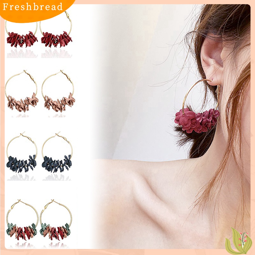 Fresh| Anting Bulat Wanita Lapis Metal Hias Bunga Kering Untuk Pesta / Hadiah