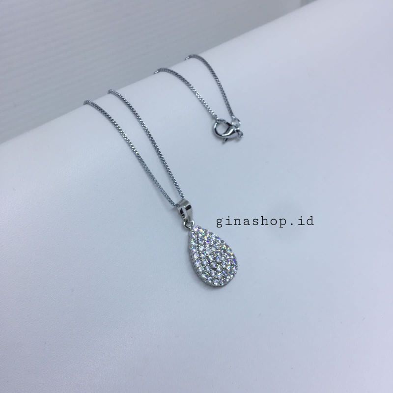 Kalung Wanita Terbaru Titanium Silver Elegan Liontin Permata Putih Full Anti Karat bisa COD✅