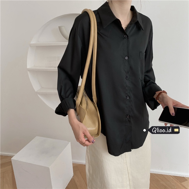 [3 Warna]Atasan Hitam Kemeja Wanita Lengan Panjang Blouse Oversize Fashion Korean style