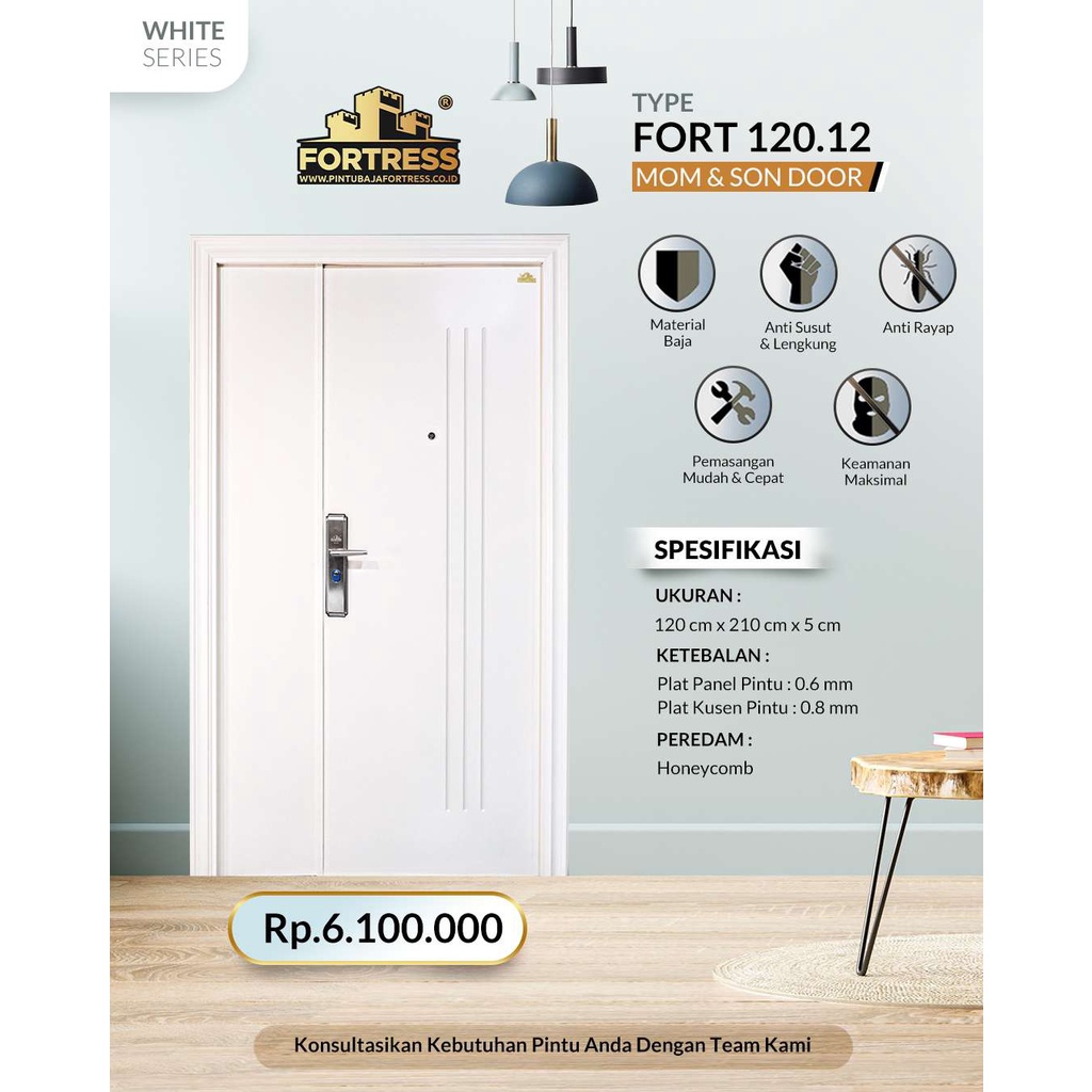 FORTRESS Pintu Baja 120.13 /Pintu Besi/Pintu Rumah/Pintu Depan - PUTIH