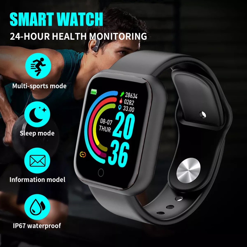 [COD] SmartWatch Y68 Sport Tahan Air Bluetooth Smart Watch Pelacak Kebugaran Gelang Pedometer Heart Rate