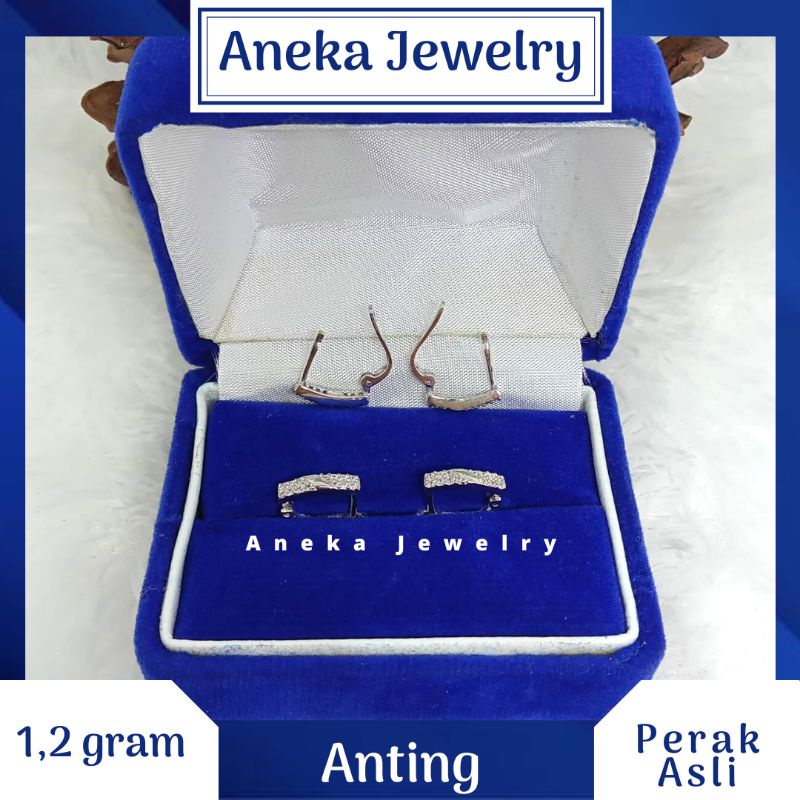 Anting Jepit Listring Mata2, Perak 925, Lapis Emas Putih