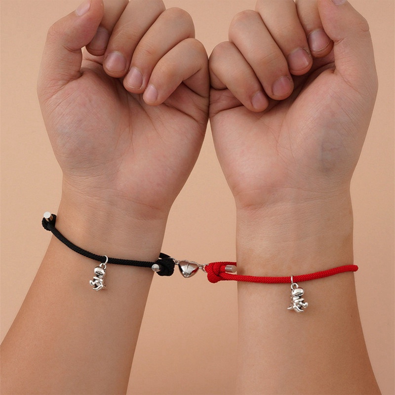 Fancyqube 2pcs Gelang Tali Kepang Dengan Liontin Dinosaurus Butterfly Heart Bahan Stainless Steel Magnetik Untuk Pasangan