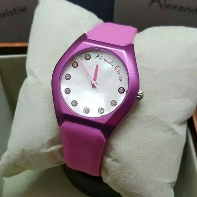 Jam Tangan Wanita Alexandre Christie Rubber pink Ac2702 Original