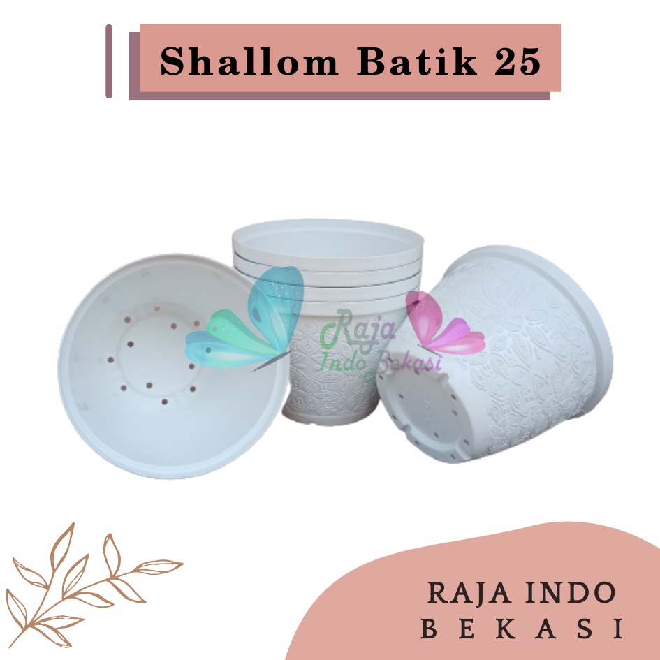 Rajaindobekasi LUSINAN 12PCS Pot Shallom Batik 25 Putih Pot Bunga Motif Batik Timbul Pot Bunga Besar Murah Tebal Bagus Bukan Pot Shallom Glory Glori 30 35 40