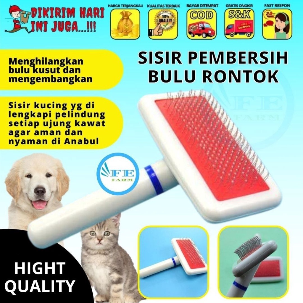 SISIR KUCING ANJING MUSANG KELINCI PET GROOMING SISIR GROOMING (MERAH PUTIH) FEFARM