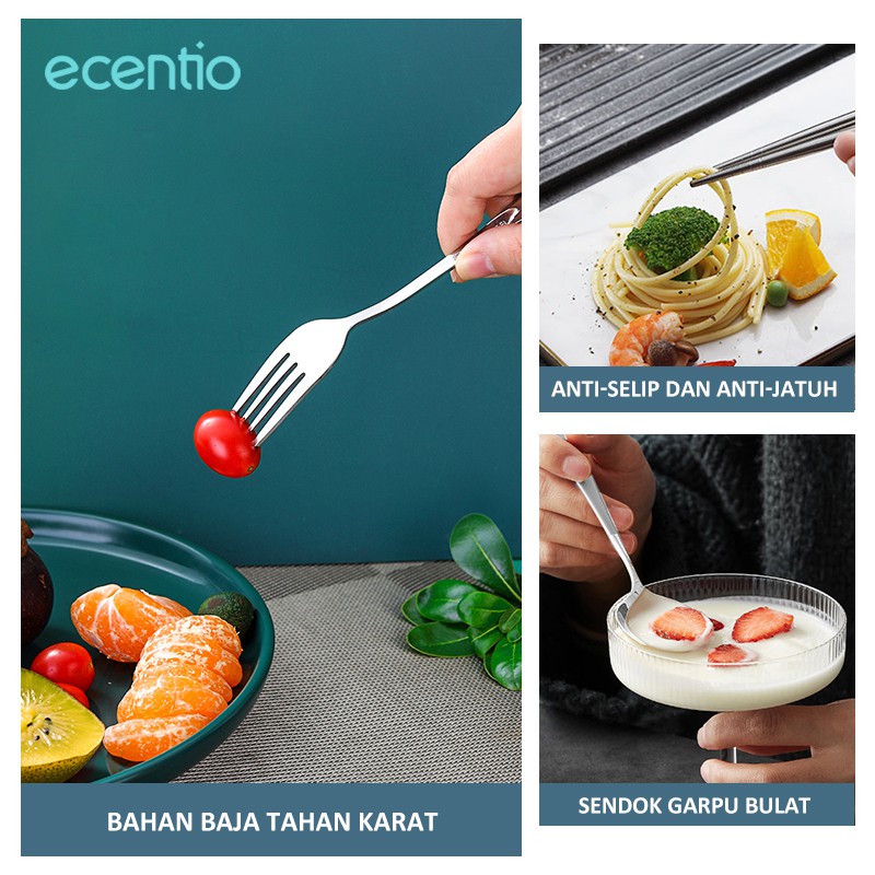 ecentio &amp; FOODI  stainless Sendok sumpit garpu set dengan portabel PP kotak alat makan 3pcs peralatan makan biru Cutlery Set