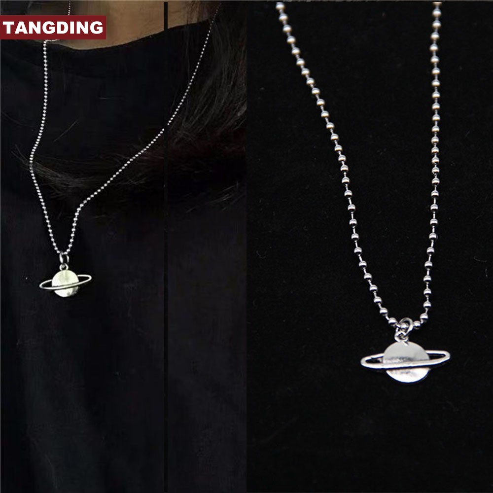 Kalung Rantai Choker Hias Manik-Manik Planet Bulat Gaya Retro Korea