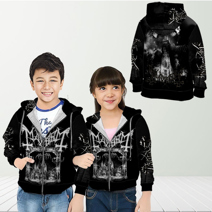 Jaket Hoodie Anak Mayhem Black Metal Band Custom Fullprint ART 1