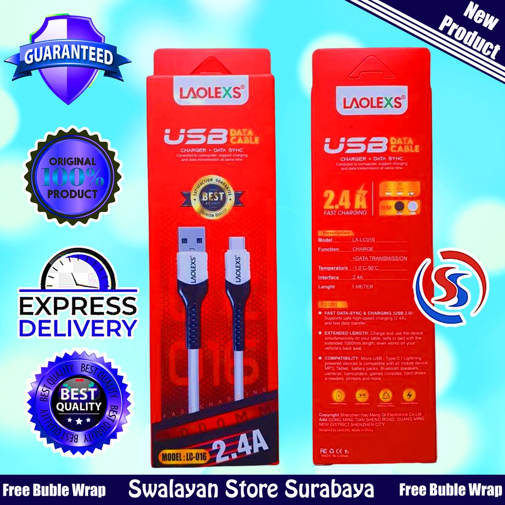 Kabel Data LAOLEXS LX-LC016 V8 Micro/ Type C/ Lightning FastCharging 2.4A (Garansi Resmi 12 Bulan)