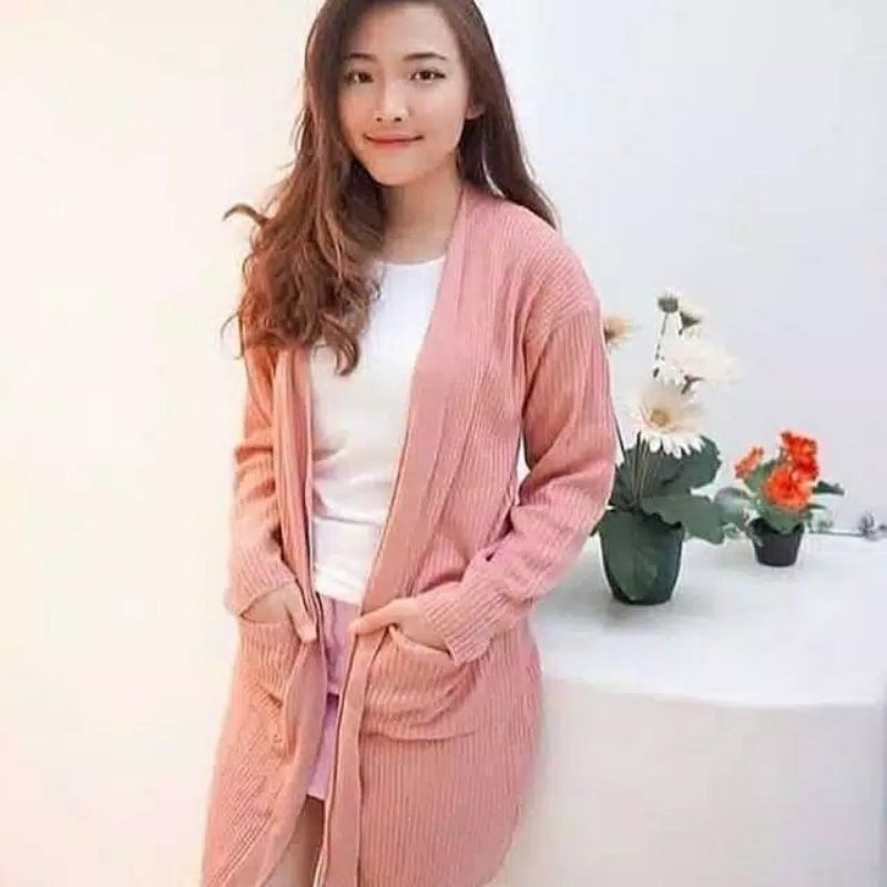 Mylea kardigan panjang rajut salur / Long cardy rajut premium