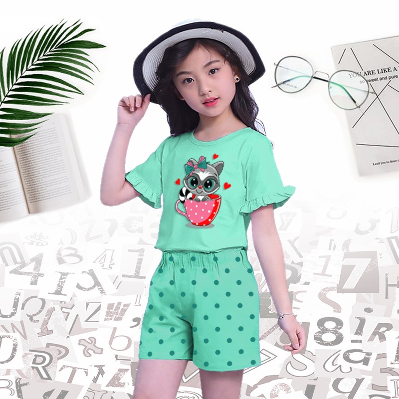 VF - SETELAN ANAK PEREMPUAN MODEL TANGAN TEROMPET RACOON 2 - 7 TAHUN FASHION KOREA