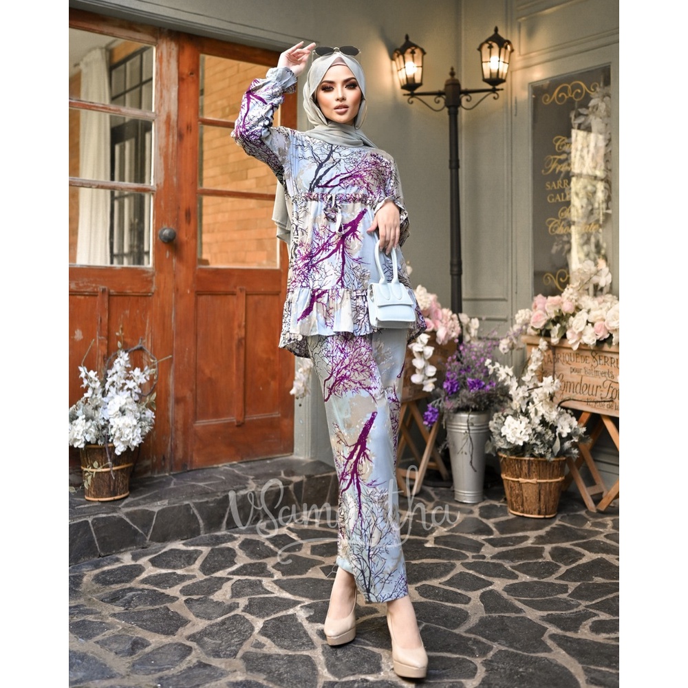 vSamantha - Pajamas Set / Piyama Set Muslim Rayon Rempel Busui Friendly - Tangan Panjang-Junia Coksu