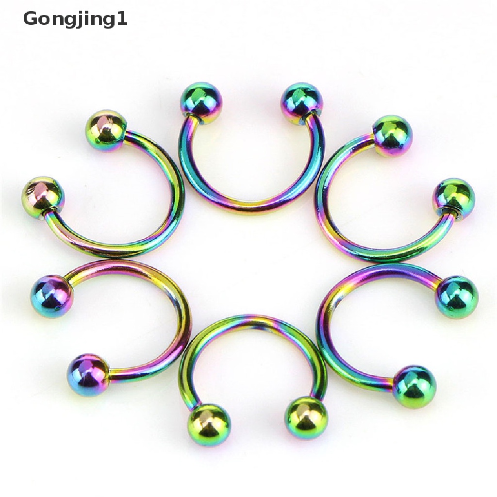 Gongjing1 10PCS / Set Anting Tindik Hidung / Bibir / Telinga Bentuk Tapal Kuda Bahan Stainless Steel