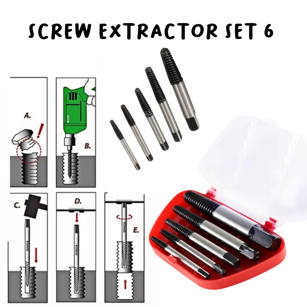 Pembuka baut patah extractor set  tap balik set 6 pcs