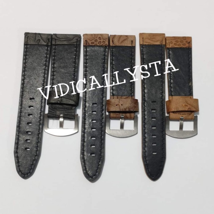 TALI JAM TANGAN KULIT STRAP LEATHER HANDMADE MURAH 22MM 24MM - Hitam, 22mm