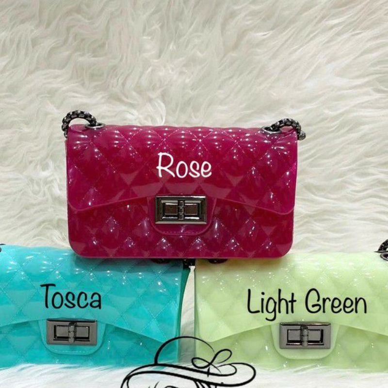 Tas Jelly Glossy Import Selempang Rantai Hitam Besar