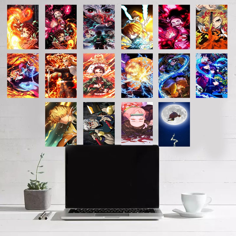 Poster Dinding Aesthetic Ukuran A6 A5 A4 Model Anime Kimetsu No Yaiba Poster Murah 16 pcs | SC55 | P