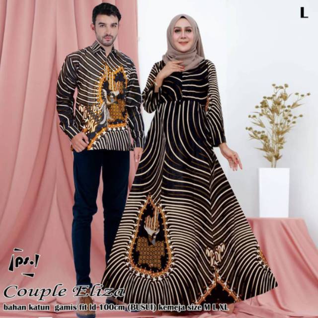 COUPLE BATIK GAMIS DAN KEMEJA LENGAN PANJANG MOTIF CIBULAN BUNGA MAWAR FASHION BATIK PRIA WANI SOGAN