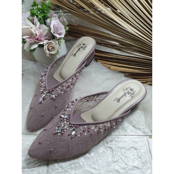 sepatu v mauve 3cm bahan