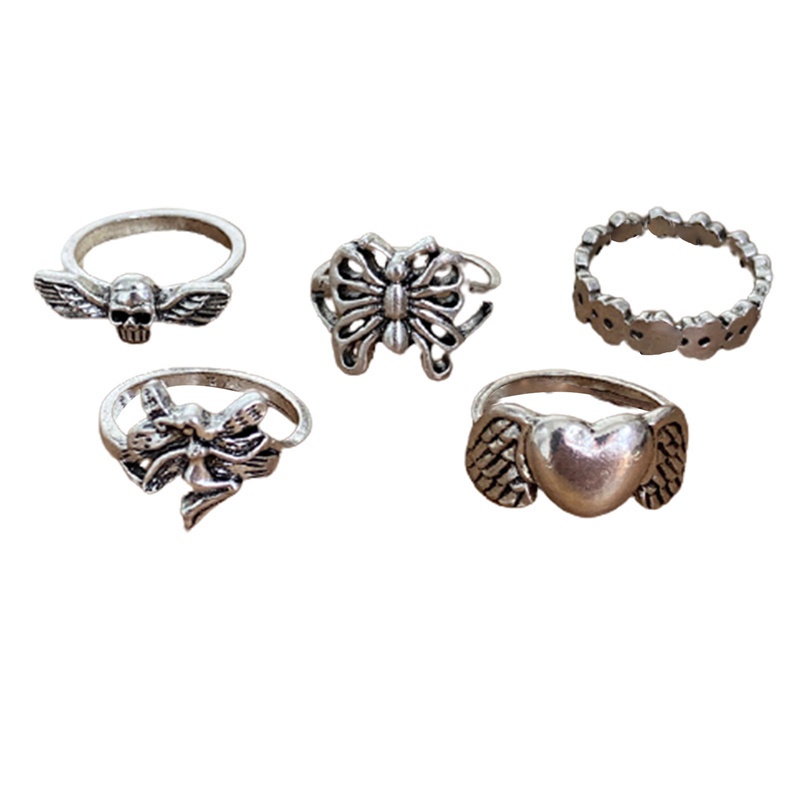 5pcs/set Heart Shaped Ring Set Adjustable Simple Design Women Jewelry Fashion Accessories