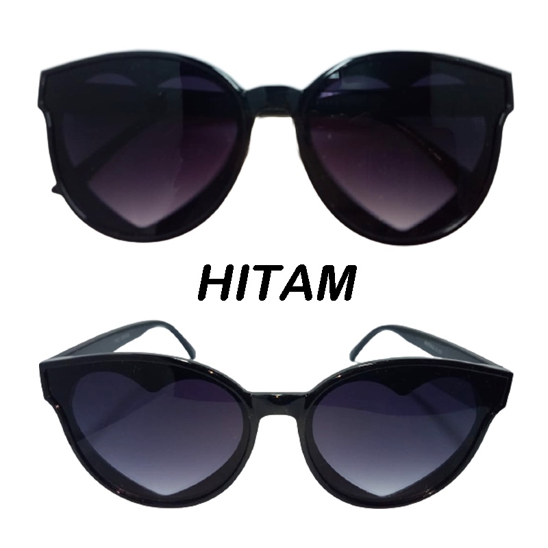 Kacamata Oval Hitam Lensa Gradasi Love / Heart Korean Fashion Sunglassess Wanita/Pria unisex Kacamata Standar Qualitas Optik Anti radiasi Dengan Fashion Sunglasses Eyewear KUV Frame Bulat Oval Kaca mata Dewasa