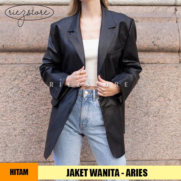 RZS x ARIES - Blazer Jas Wanita Casual Korea Kekinian Modern Friendly Bahan Semi Kulit Sintetis Vien