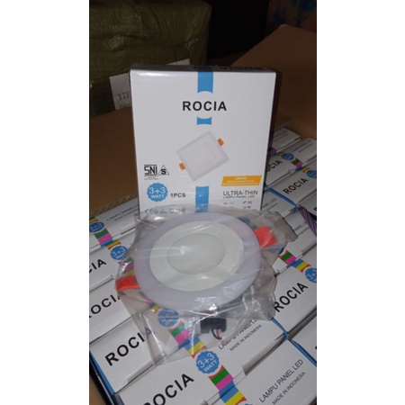 Lampu Downlight Led bulat / Lampu plafon bulat Led 2 warna merk Rocia 3w+3w round shape