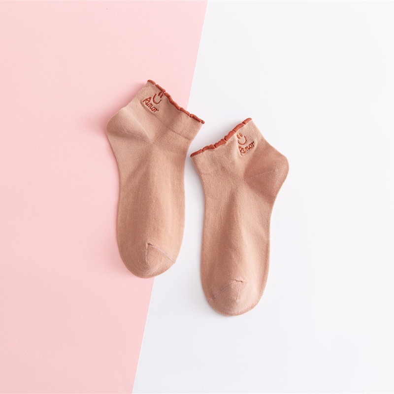 OVERFLOWS.ID Kaos Kaki Import Mata Kaki Ankle Sock Pendek Wanita Remaja Motif Smile Gelombang Kaos kaki Miki Lucu-SMILE PINK