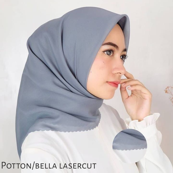 hijab segi 4 bella laser/hijab instan polycottoon lasercut/Khimar instan/jilbab instan/110x110cm-gray