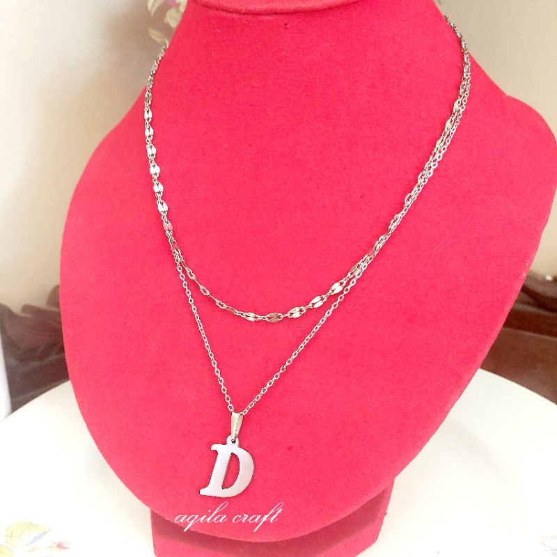 KALUNG MONEL 2 LAYER  HURUF KALUNG DOUBLE MONEL TITANIUM INISIAL HURUF KALUNG ANTI KARAT TIDAK BERUBAH WARNA