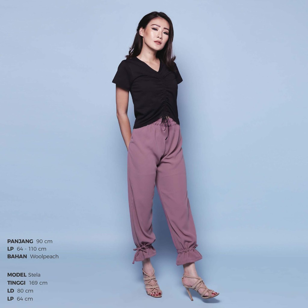 JANE COLLECTION || Celana Panjang Balon Jogger Pants Warna Ungu Mauve Wollpeach XL Celana Ikat Korea Mauve Ungu Pants Kekinian Tik tok